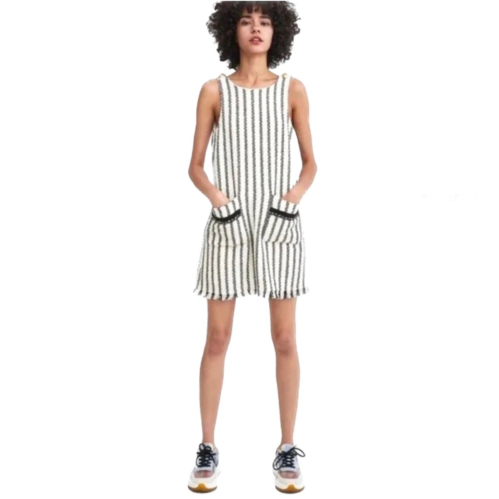 NWT ZARA Pinafore Striped Tweed Mini Dress w/ Pockets